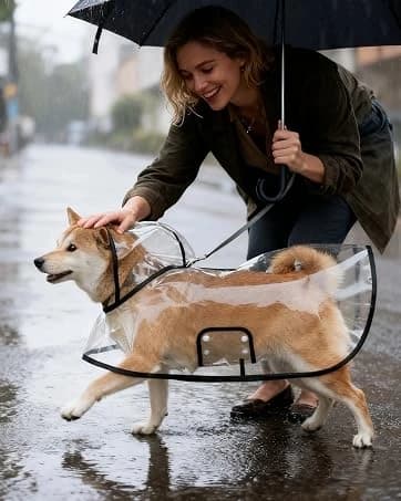 Transparent Dog Rain Poncho for Small and Medium Dogs - Thick Waterproof Raincoat with Hidden Leash Hole & — collection imagery