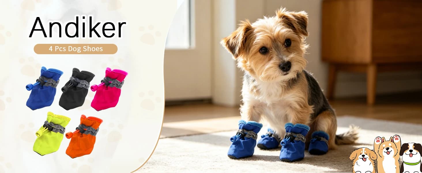 4 Pcs Dog Shoes, Soft Breathable Dog Boots with Adjustable Drawstring Non-Slip Sole Easy to Clean Dog Paw — product details