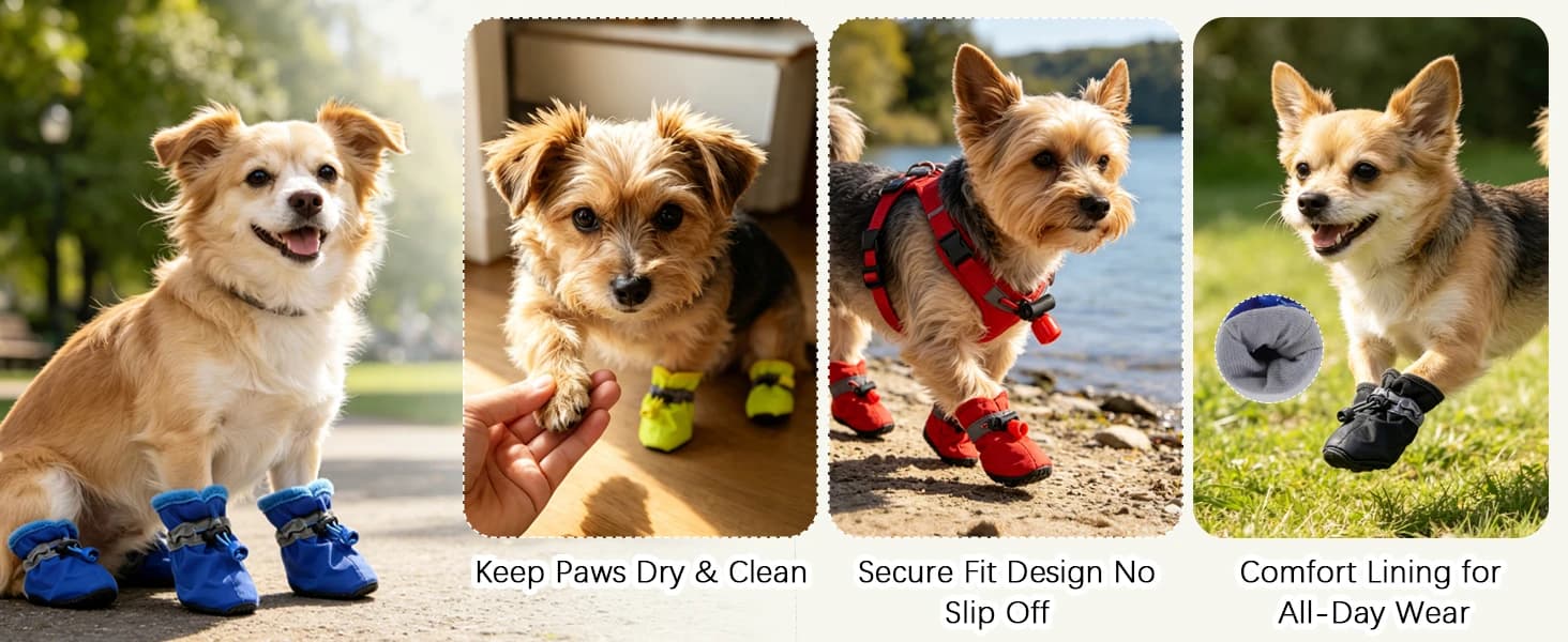 4 Pcs Dog Shoes, Soft Breathable Dog Boots with Adjustable Drawstring Non-Slip Sole Easy to Clean Dog Paw — product details