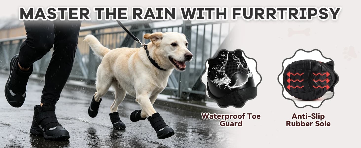 Dog Boots — Rugged Anti-Slip Sole Paw Protectors for Medium and Large Dogs — Water-Resistant and Anti-Slip Dog Booties