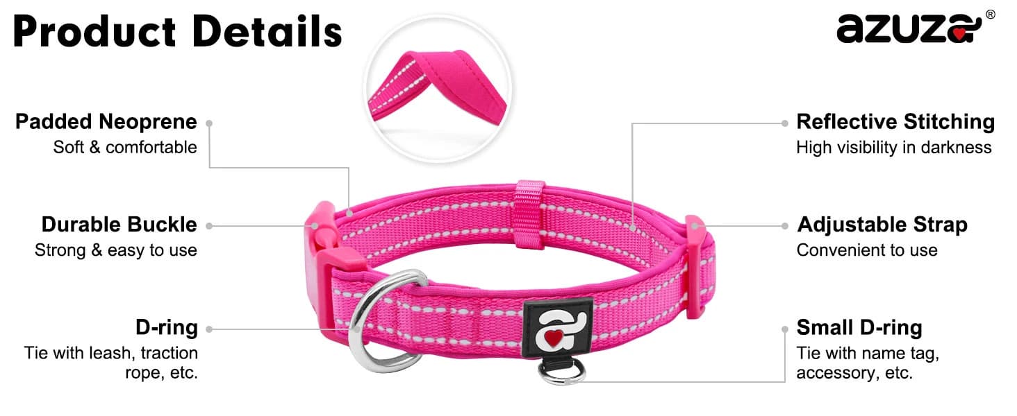 Reflective Dog Collar — Neoprene Padded Small Dog Collar — product details