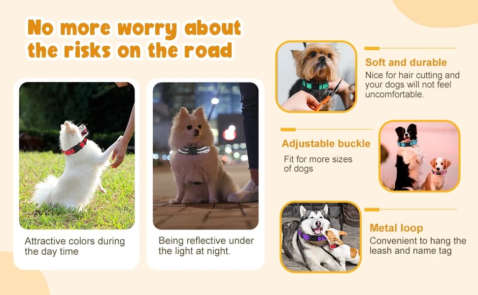 6 Pcs Reflective Dog Collar — Nylon Soft Adjustable — product details