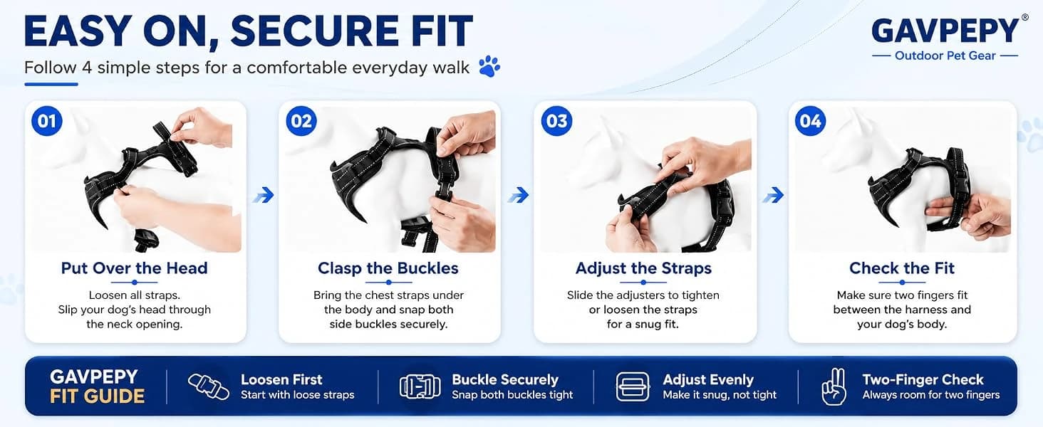 No Pull Dog Harness — Large Black Tactical Vest Harness — Easy On — Secure Fit in 4 Simple Steps