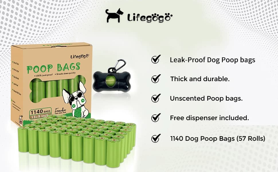 Dog Poop Bags Rolls: Extra Thick Leak Proof Easy Tear — 13 x 9 in 1140 Count — product details
