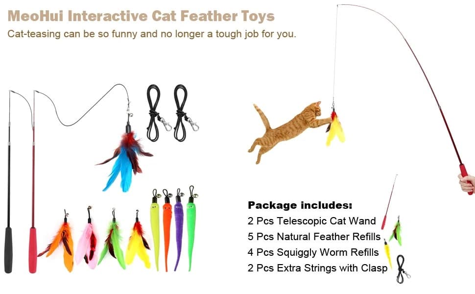Cat Toys for Indoor Cats — Interactive Cat Toy 2PCS Retractable Wand Toy and 9PCS Cat Feather Toys Refills — Specification
