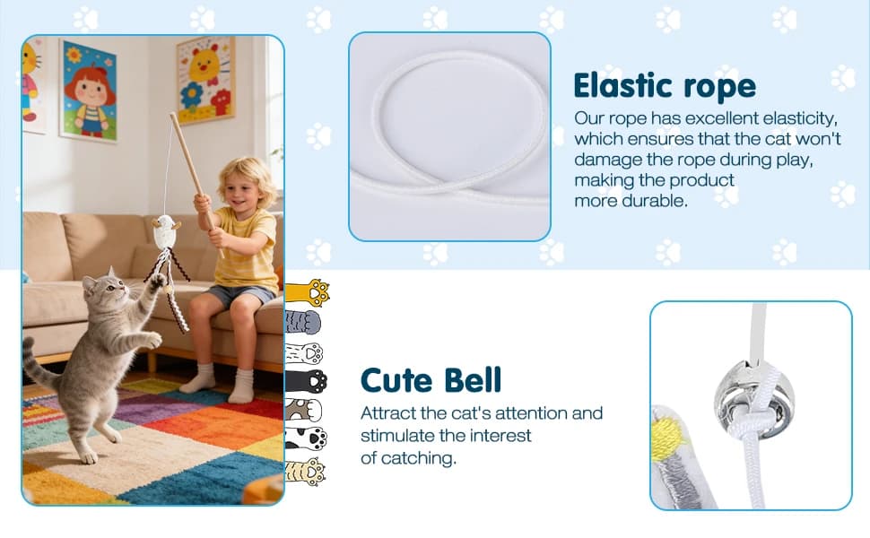 Cat Wand Toy Set — 2 PCS Interactive Cat Teaser Wands with Cute Bee & Mouse Designs — product details
