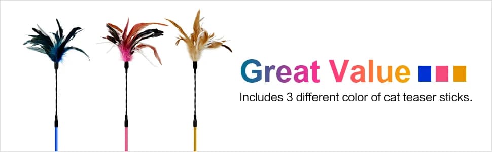 3 Pack 22.8" Extra Long Cat Feather Wand Toys — collection imagery