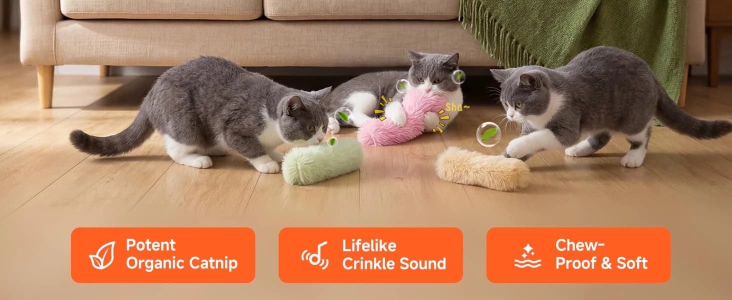 Catnip Cat Toys 4 Pack — Soft Cat Pillow Kicker Toys with Crinkle Sound — product details