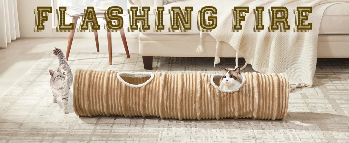 Cat Tunnel for Indoor Cats — Cats Toys Collapsible Tunnel Straight Tube with a Fun Ball and 2 Holes — product details