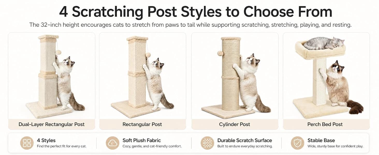 Cat Scratching Post for Indoor Cats — 32Inch Sisal Cat Scratcher — product details