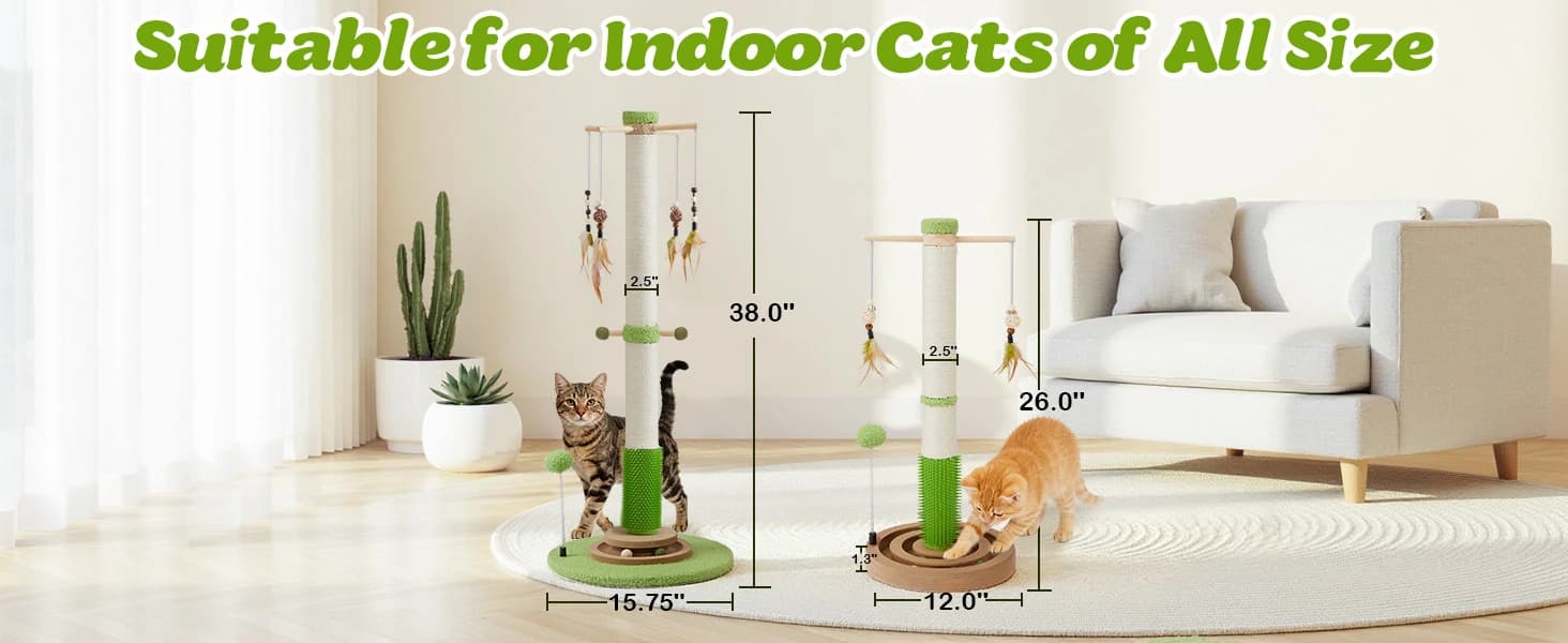 38" Tall Sisal Cat Scratching Post with Stable Base for Indoor Adult Cats — product details