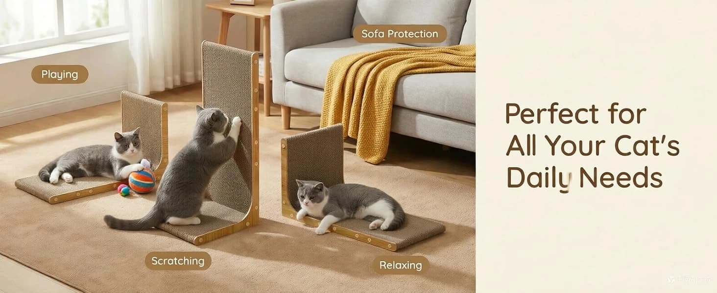 3-Pack Cardboard Cat Scratcher for Indoor Cats — 23 Inch L Shaped Vertical Cat Scratching Post — product details