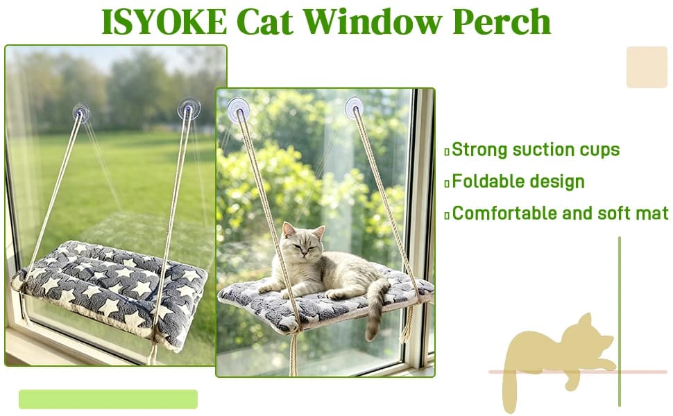 Cat Window Perch — Foldable Cat Hammock with Suction Cups — Give Your Kitty the Perfect Window Throne – Adjustable — Foldable, and Space-Saving!