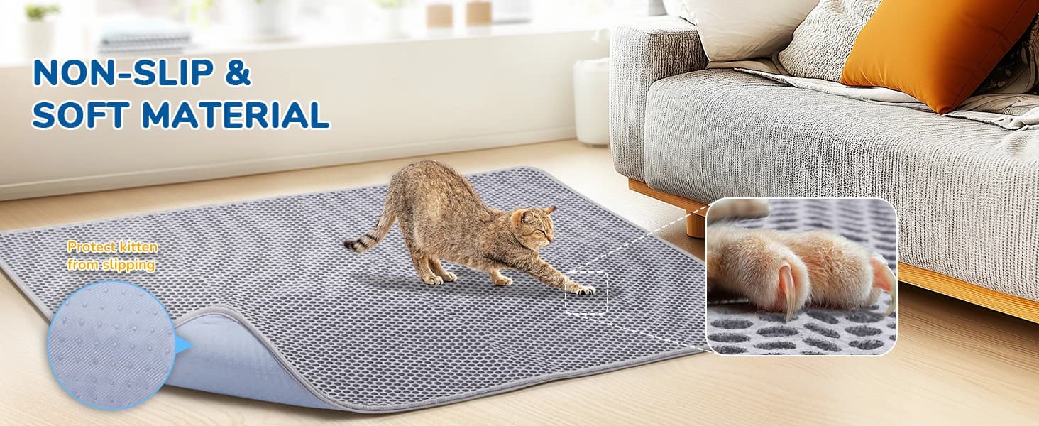 Cat Litter Mat 47" x 35" XL — Washable Urine-Proof Non-Slip Gray — collection imagery