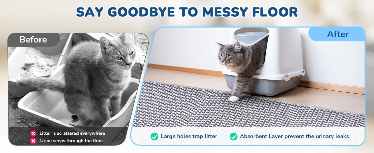 Cat Litter Mat 47" x 35" XL — Washable Urine-Proof Non-Slip Gray — collection imagery