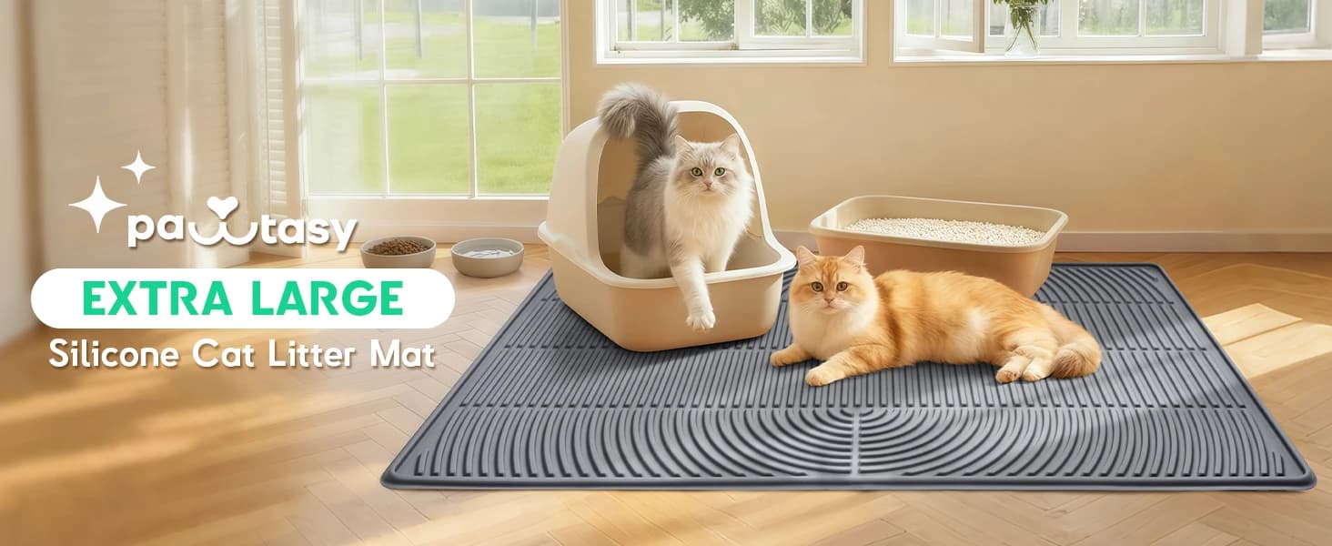 Cat Litter Mat — 40" x 28" Extra Large Silicone Waterproof Litter Trapping Mat for Scatter Control Soft on — product details