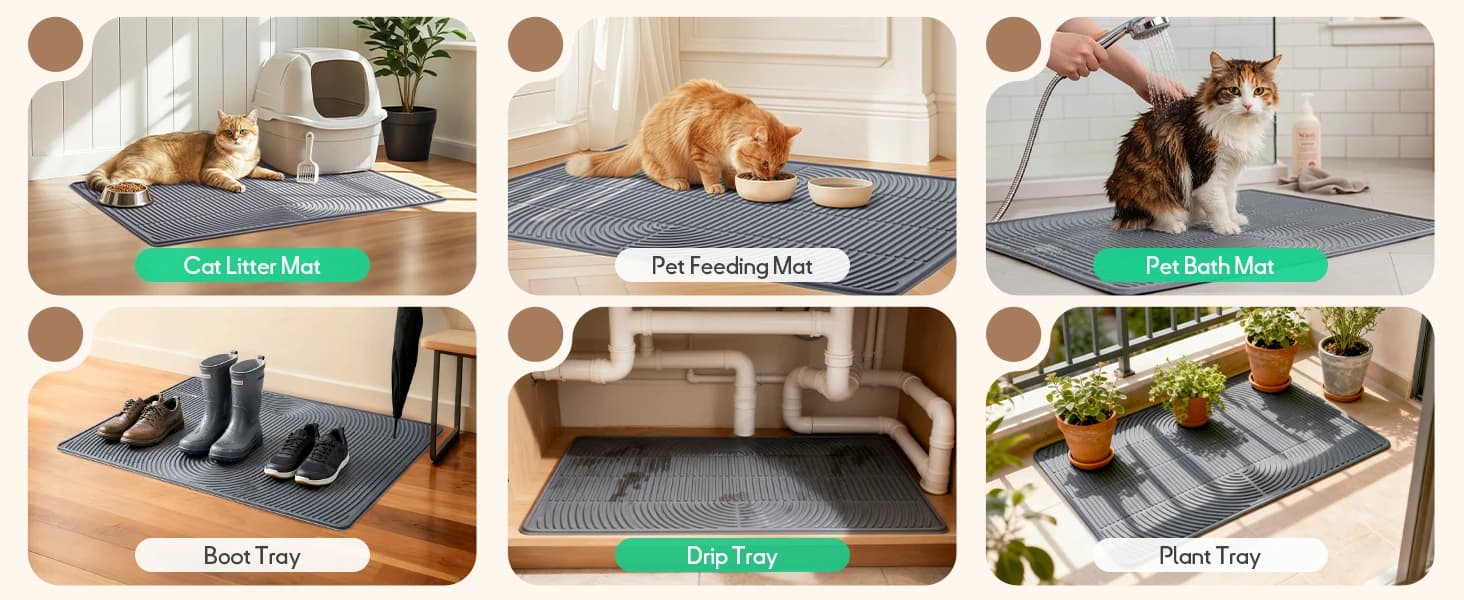 Cat Litter Mat — 40" x 28" Extra Large Silicone Waterproof Litter Trapping Mat for Scatter Control Soft on — product details