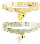 2 Pack Cotton Breakaway Cat Collar with Bell Yellow&Green Flowers Pendant Cute Kitten Cat Collar Suited to — collection imagery