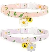 2 Pack Cotton Breakaway Cat Collar with Bell Yellow&Green Flowers Pendant Cute Kitten Cat Collar Suited to — collection imagery
