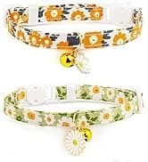 2 Pack Cotton Breakaway Cat Collar with Bell Yellow&Green Flowers Pendant Cute Kitten Cat Collar Suited to — collection imagery