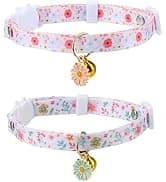 2 Pack Cotton Breakaway Cat Collar with Bell Yellow&Green Flowers Pendant Cute Kitten Cat Collar Suited to — collection imagery