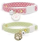 2 Pack Cotton Breakaway Cat Collar with Bell Yellow&Green Flowers Pendant Cute Kitten Cat Collar Suited to — collection imagery