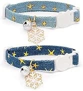 2 Pack Cotton Breakaway Cat Collar with Bell Yellow&Green Flowers Pendant Cute Kitten Cat Collar Suited to — collection imagery