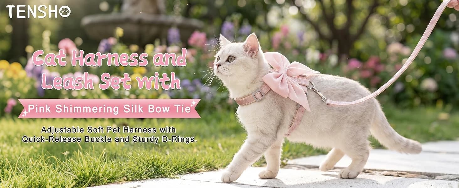 Pink Bow Cat Harness and Leash Set — Escape Proof — product details