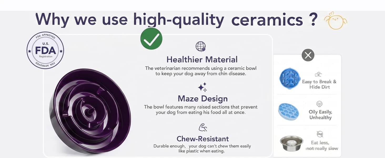 Dog Bowls Slow Feeder Ceramic — 1.5 Cup Slow Feeding Bowl for Small and Medium Breed — product details