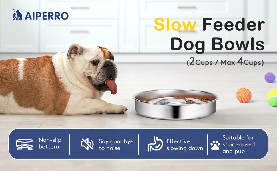 Slow Feeder Dog Bowl Stainless Steel — Metal Non-Slip Dog Food Bowls — product details