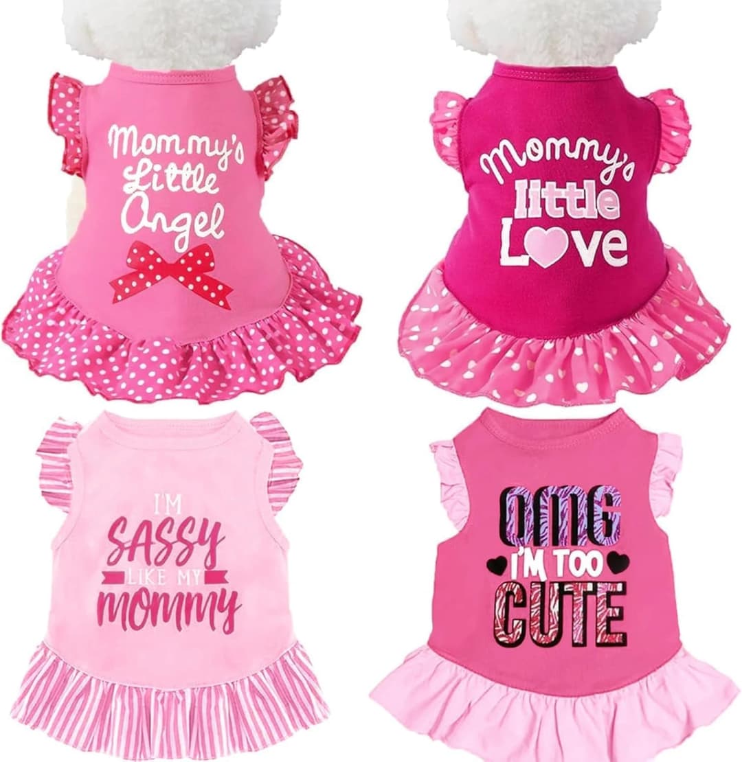 4 Pieces Dog Dress Shirt Puppy Clothes for Small Girl Cute Doggie Dresses Summer Clothes Apparel for Dogs and