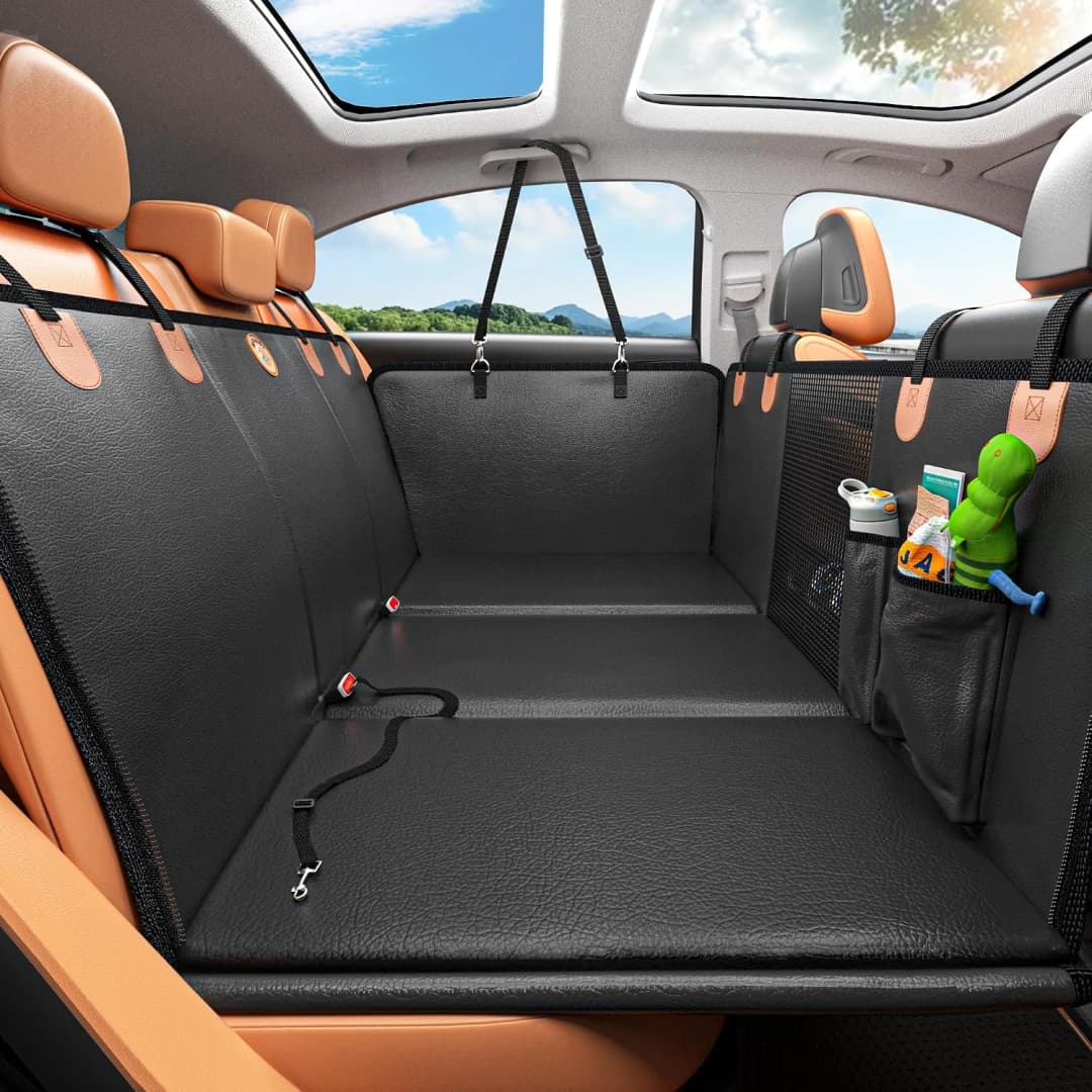 Hard Bottom Dog Car Seat Cover for Back Seat — PU Leather Dog Seat Extender