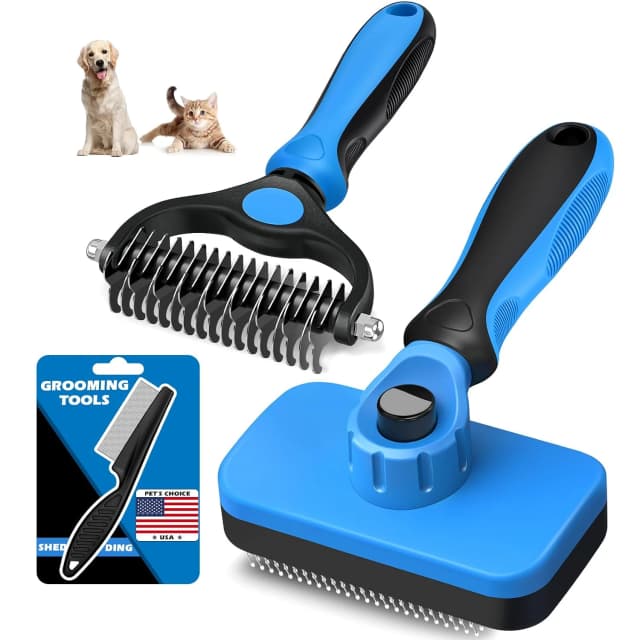 Professional 3PCS Self Cleaning Slicker Brush and Pet Grooming Rake & Flea Comb for Dogs
