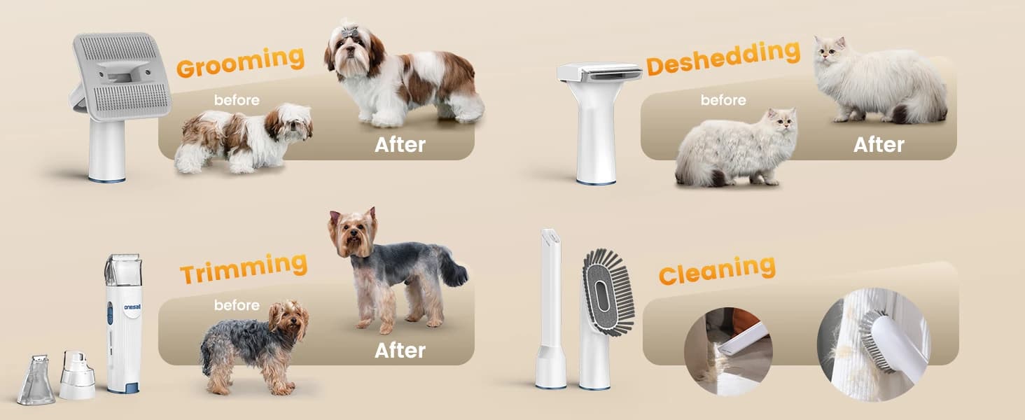 Dog Grooming Vacuum,7 in 1 Grooming kit Tools with Low Noise — collection imagery