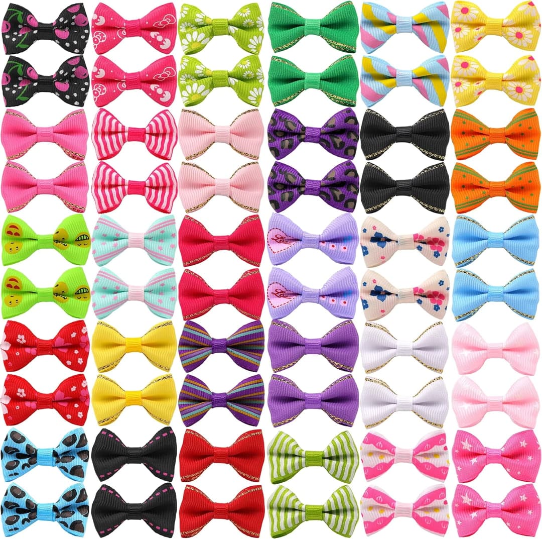 60PCS (30 Paris) Cute Puppy Dog Small Bowknot Hair Bows with Metal Clips Handmade Hair Accessories Bow Pet