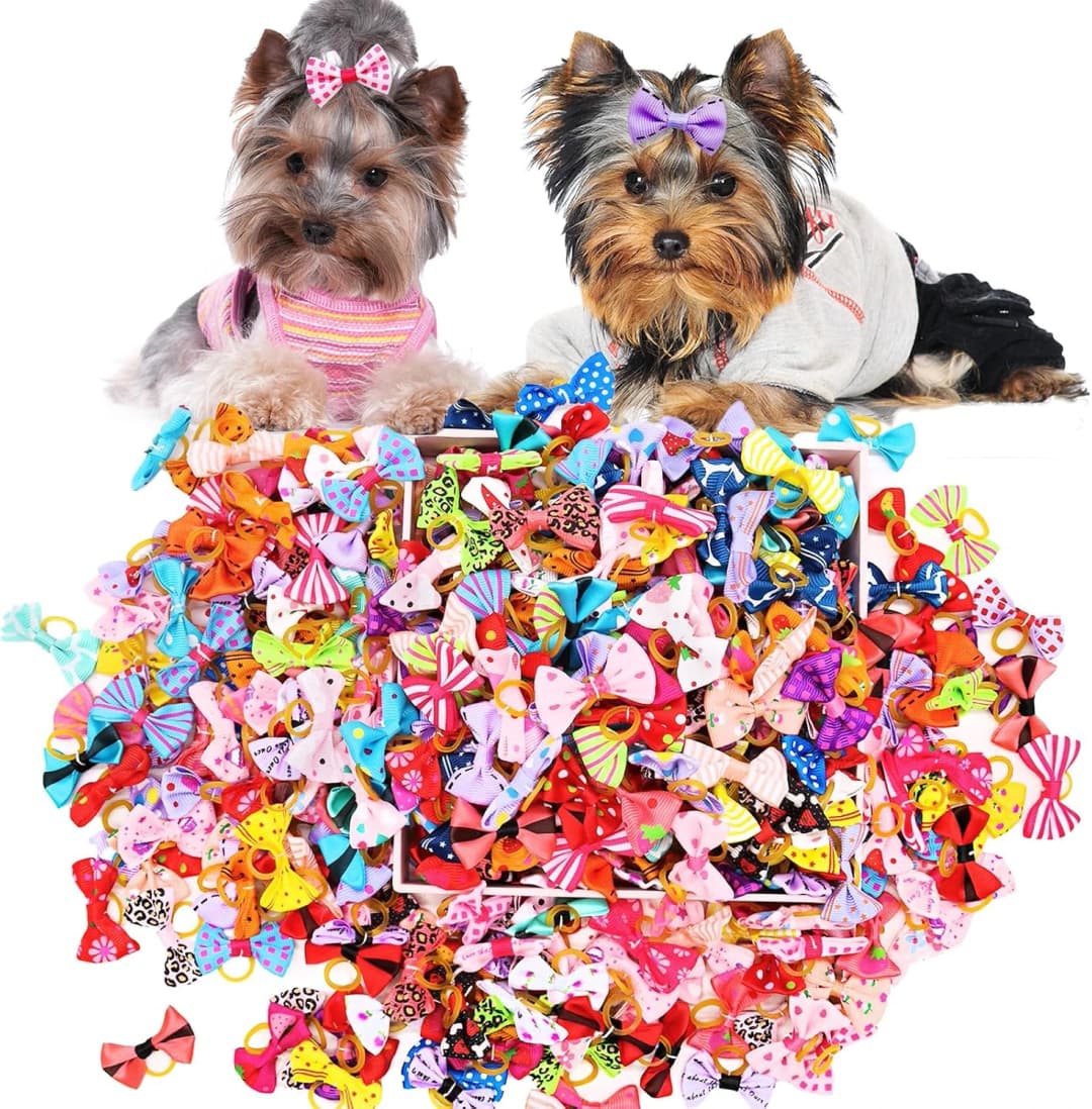 Small Dog Hair Bows with Rubber Bands for Small and Medium Dogs