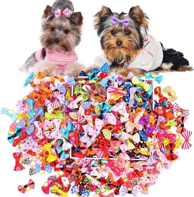 Small Dog Hair Bows with Rubber Bands for Small and Medium Dogs