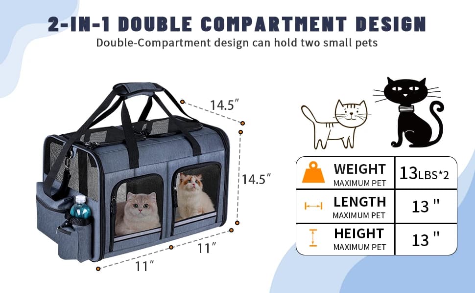 Cat Carrier for 2 Cats — Double Cat and Dual Dog Carrier Cabin for Two Pets — product details