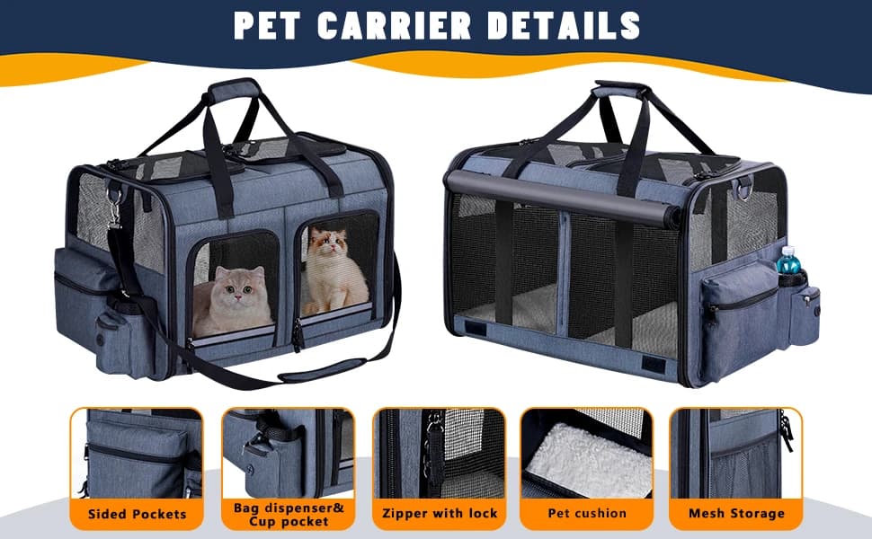 Cat Carrier for 2 Cats — Double Cat and Dual Dog Carrier Cabin for Two Pets — product details