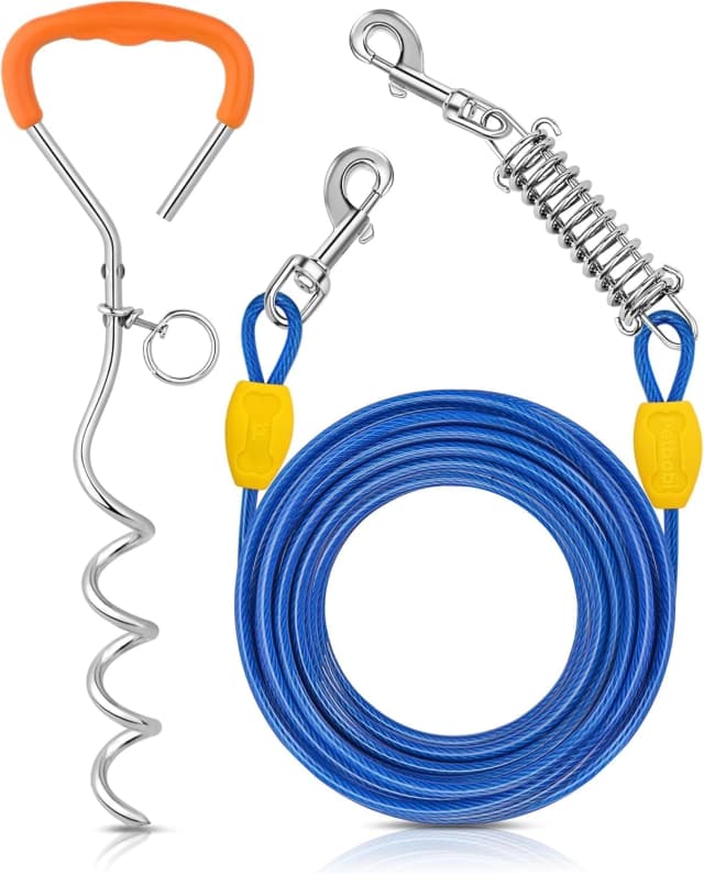 Dog Tie Out Cable and Stake — 30ft Heavy Duty Dog Leads for Yard