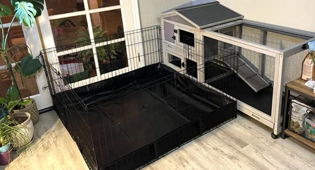 Rabbit Hutch Outdoor Indoor Rabbit Cage Chicken Coop with Casters Guinea Pig Cage with 3 Deep No Leakage Pull — (Pls Note-Package Do Not Include The Playpen)