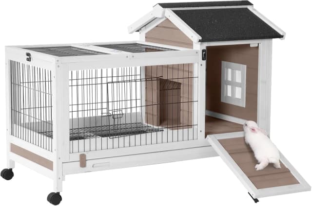 Rabbit Hutch Indoor Bunny Cage Outdoor Bunny House with Wire Floor Leakproof Plastic Tray
