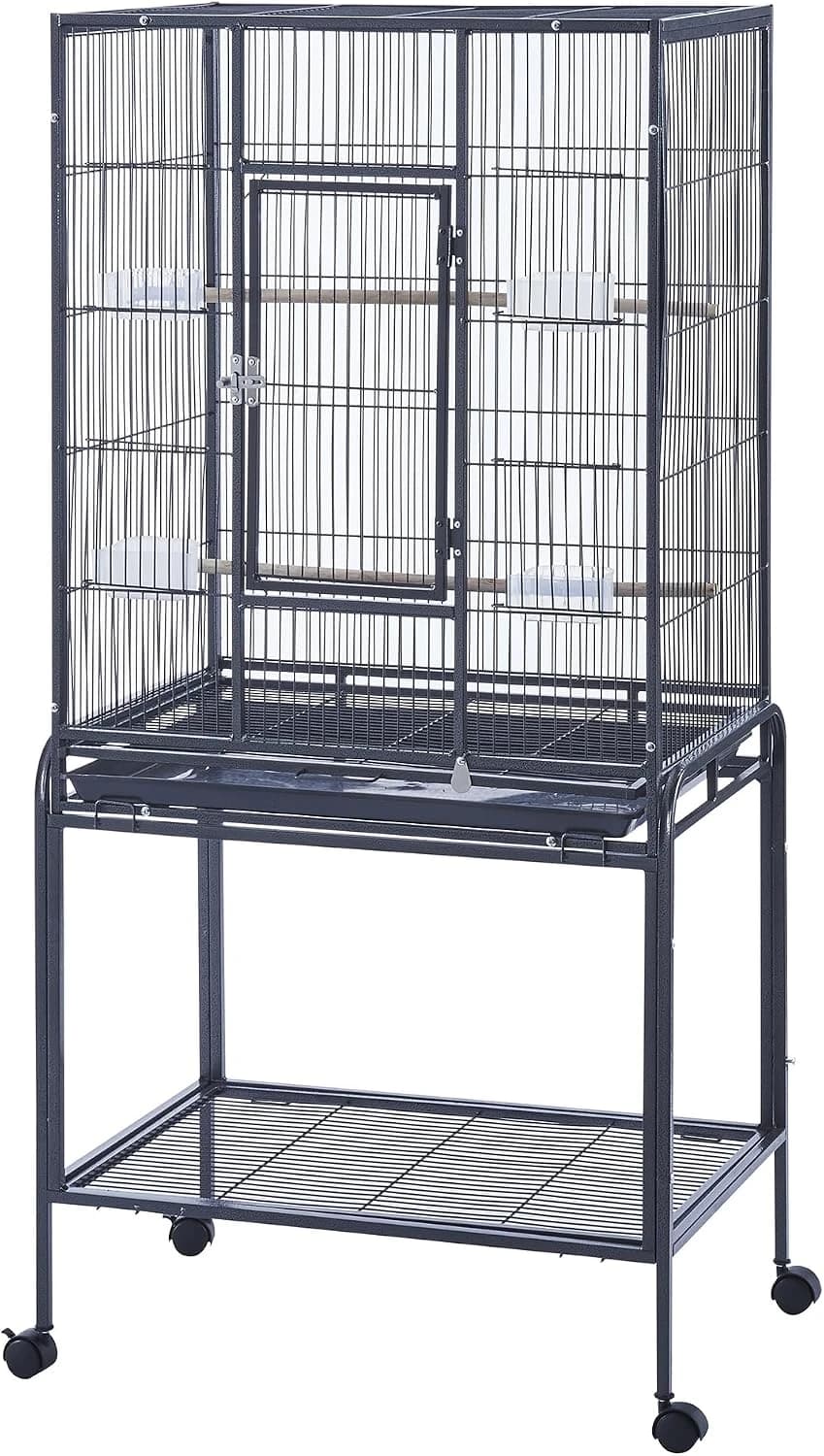 Large Budgie Cage Metal Bird Cage with Stand Rolling Parrot Cage for Cockatiels African Grey Conures Parakeets