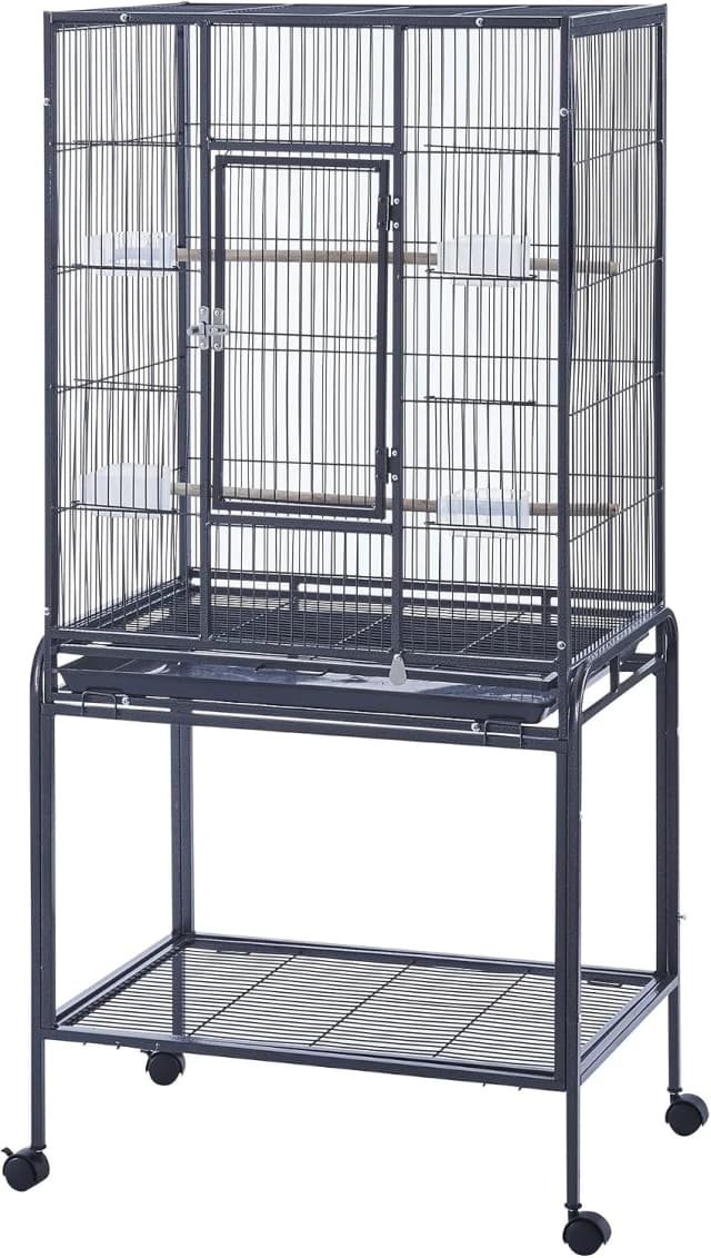 Large Budgie Cage Metal Bird Cage with Stand Rolling Parrot Cage for Cockatiels African Grey Conures Parakeets