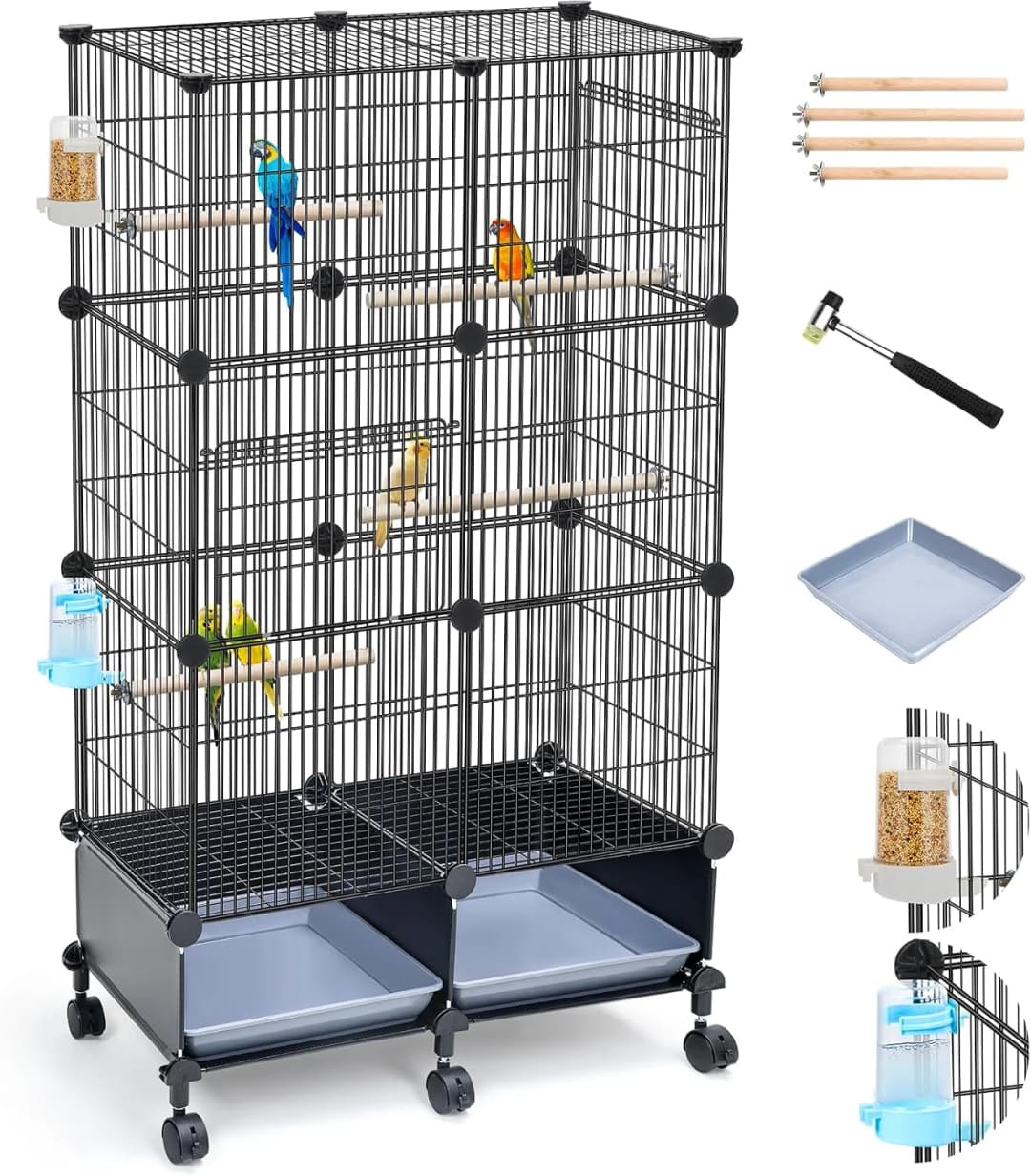 Upgraded Encrypted Metal 46-Inch Bird Cage for Parrot Parakeets