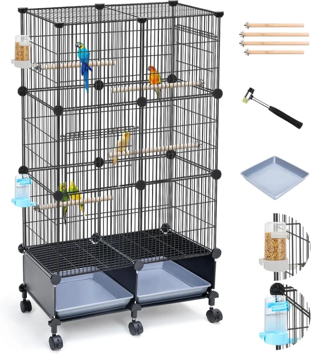 Upgraded Encrypted Metal 46-Inch Bird Cage for Parrot Parakeets