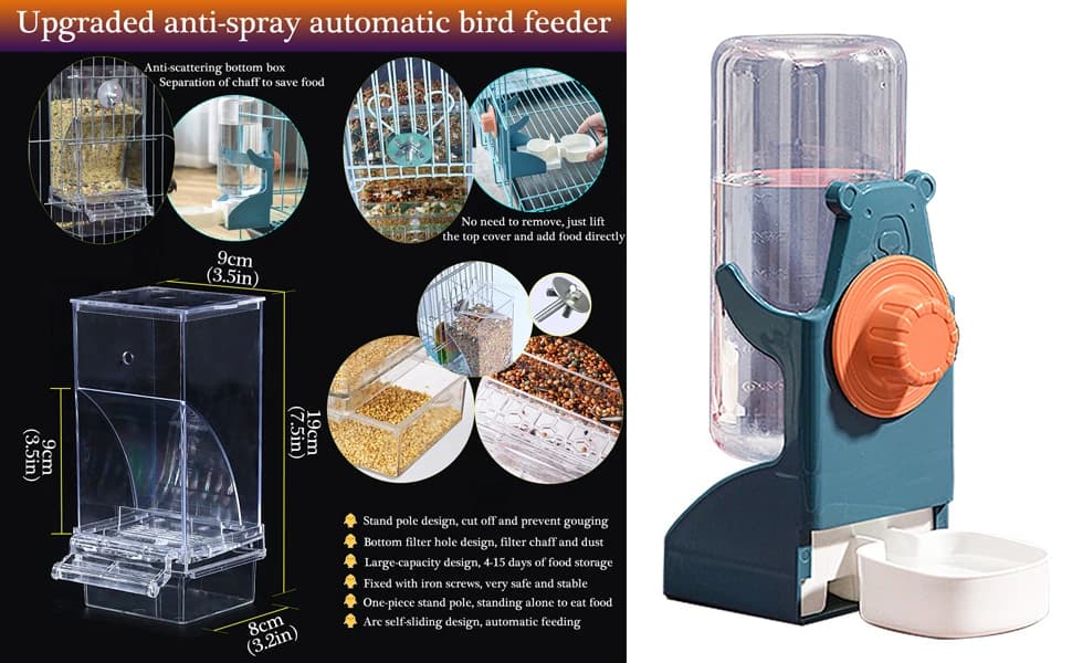 No Mess Bird Feeders Water Dispenser Set — Automatic Feeders for Cage — product details