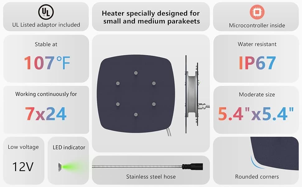 Bird Heater — Thermostatical Bird Warmer for Parakeets — product details