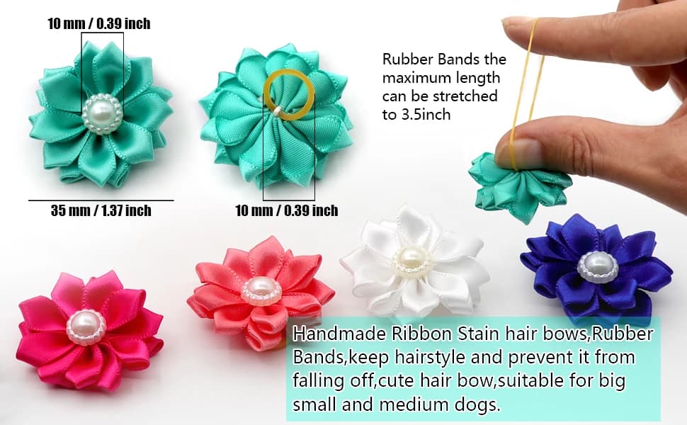 Pearl Flower Pet Hair Bows with Elastic Bands — 40 Pieces — product details