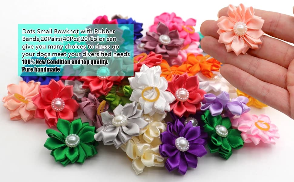 Pearl Flower Pet Hair Bows with Elastic Bands — 40 Pieces — product details